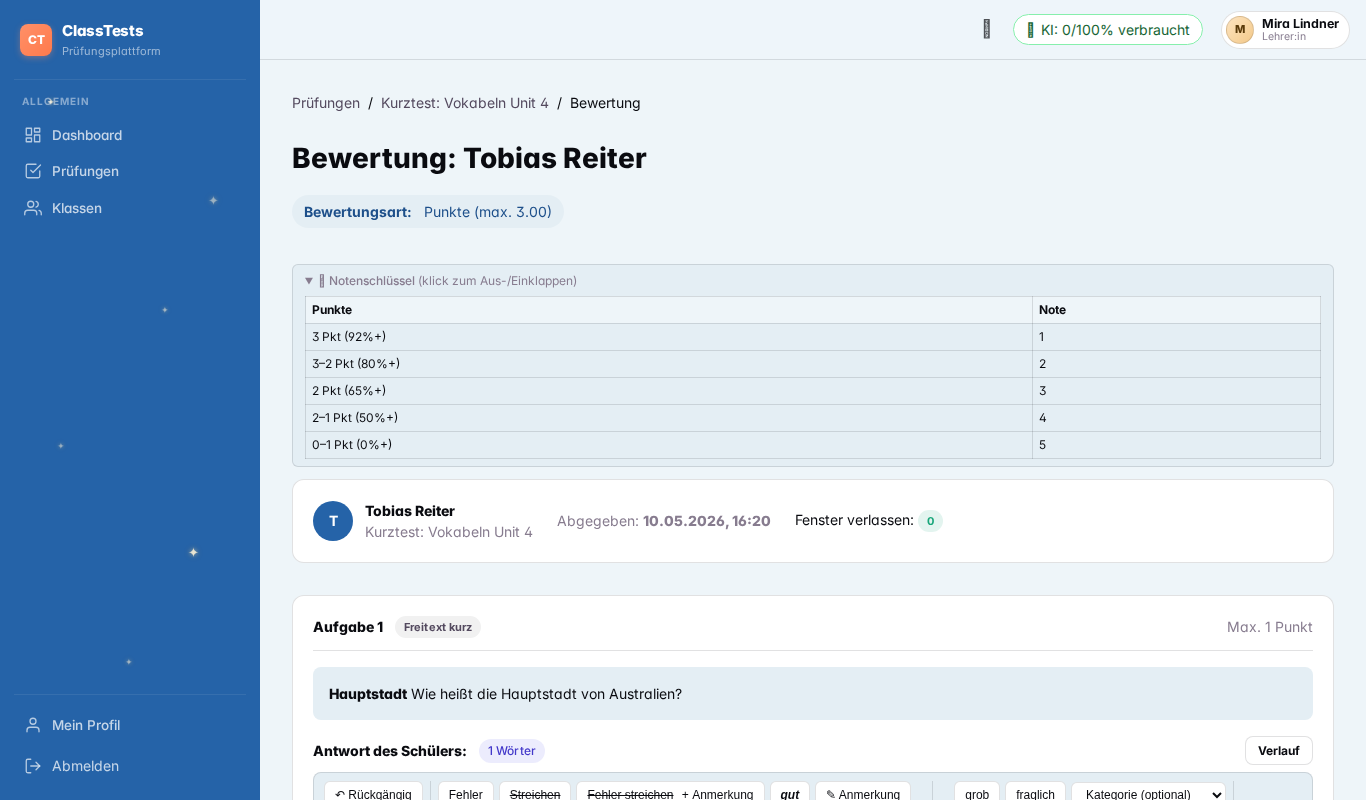Bewertungs-Editor mit Korrektur-Inline-Markierungen